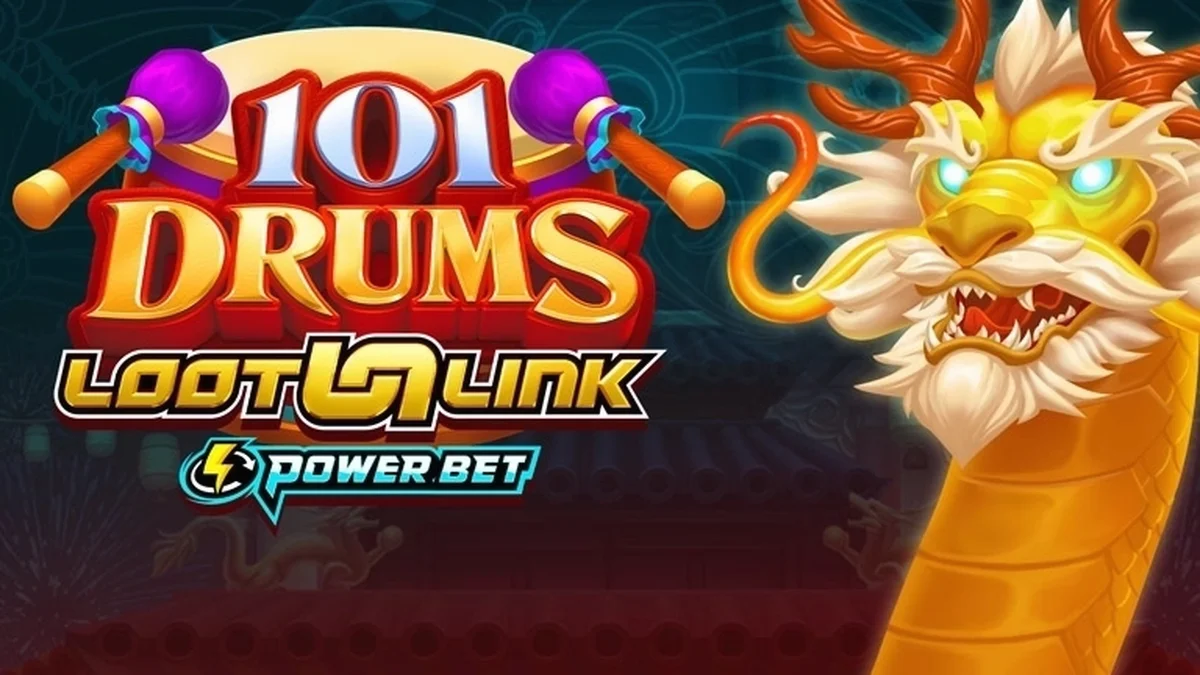 Tampilan antarmuka permainan slot 101 Drums dengan latar belakang bertema drum