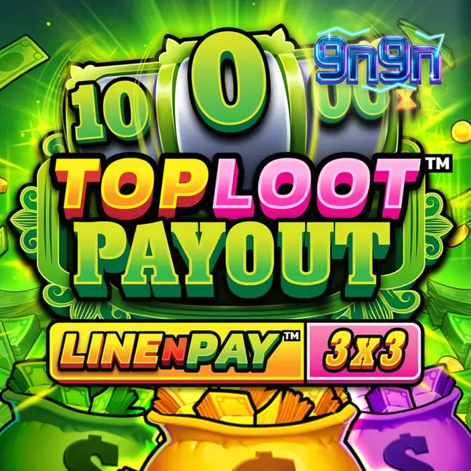 Tampilan antarmuka permainan slot TopLoot Payout LineNPay dengan elemen visual hijau yang ikonik.