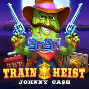 Tampilan antarmuka permainan slot Train Heist Johnny Cash dengan tema Wild West
